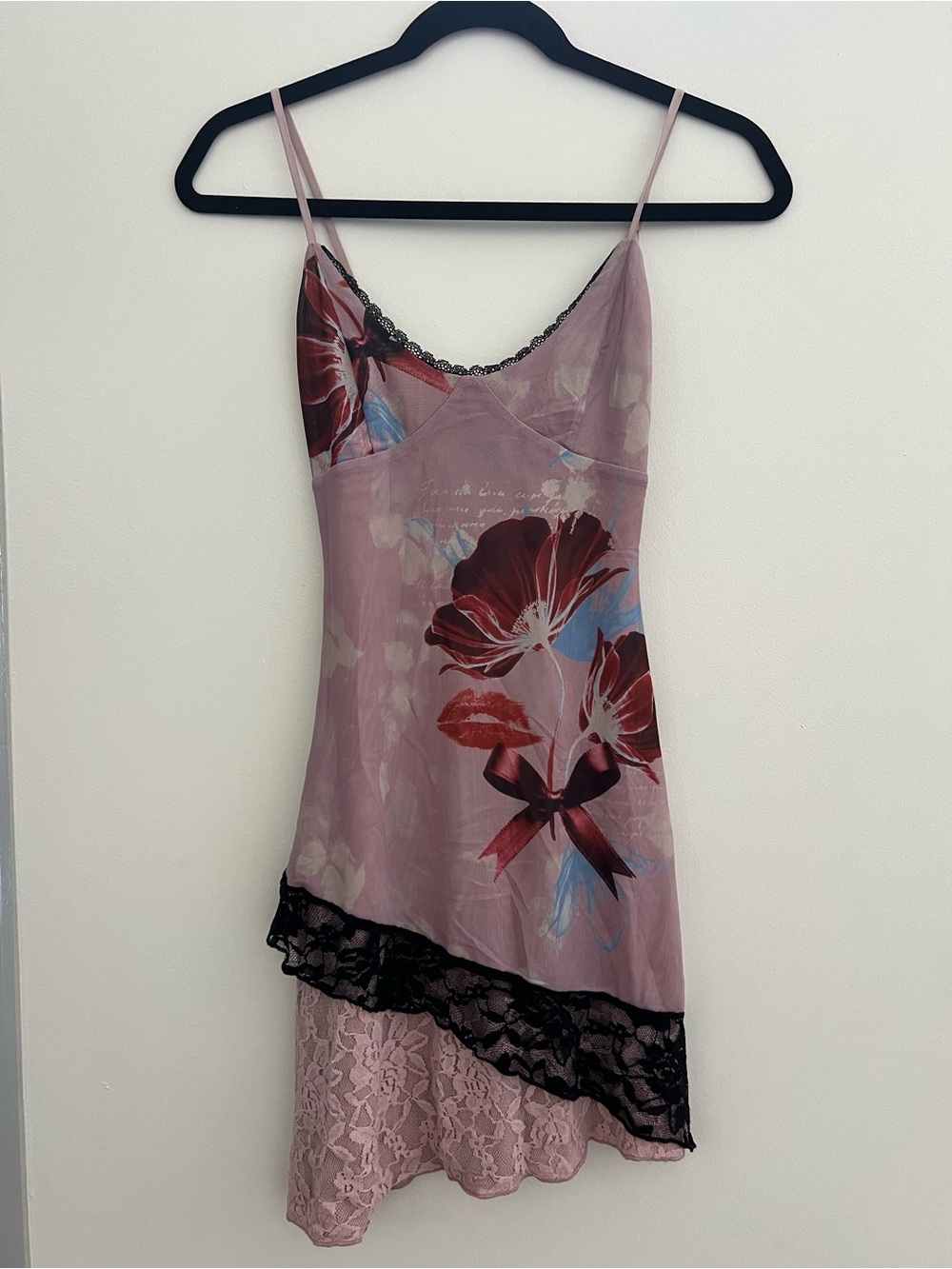 Tiger Mist Pink Floral Mesh Lace Asymmetrical Slip Dress XXS
